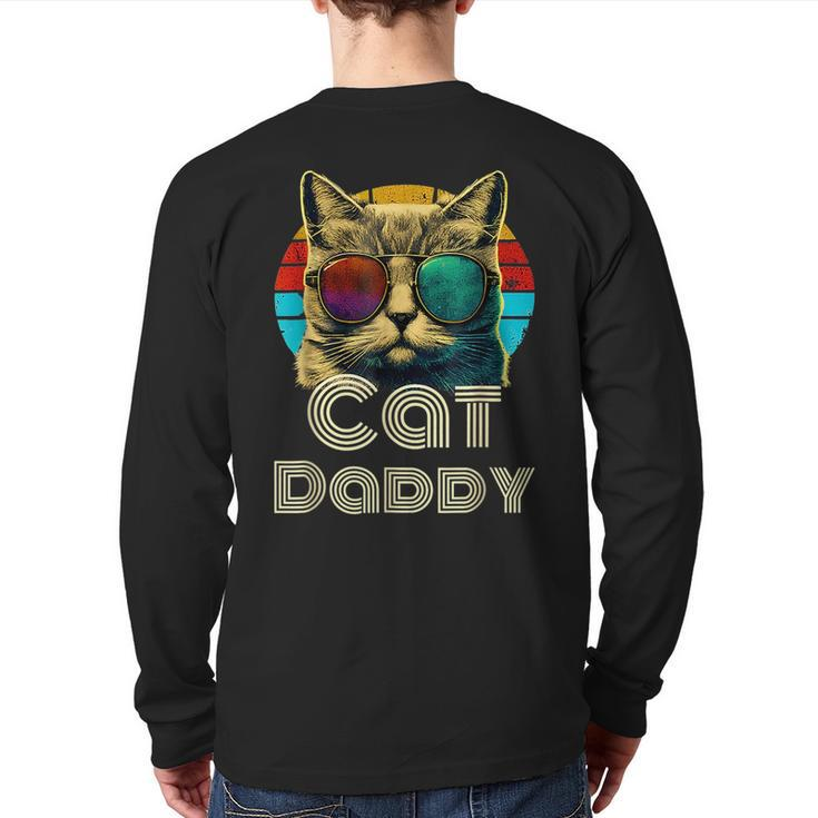 Cat Daddy Retro Cat Dad 80S 90S Vintage Fathers Day Back Print Long Sleeve T-shirt
