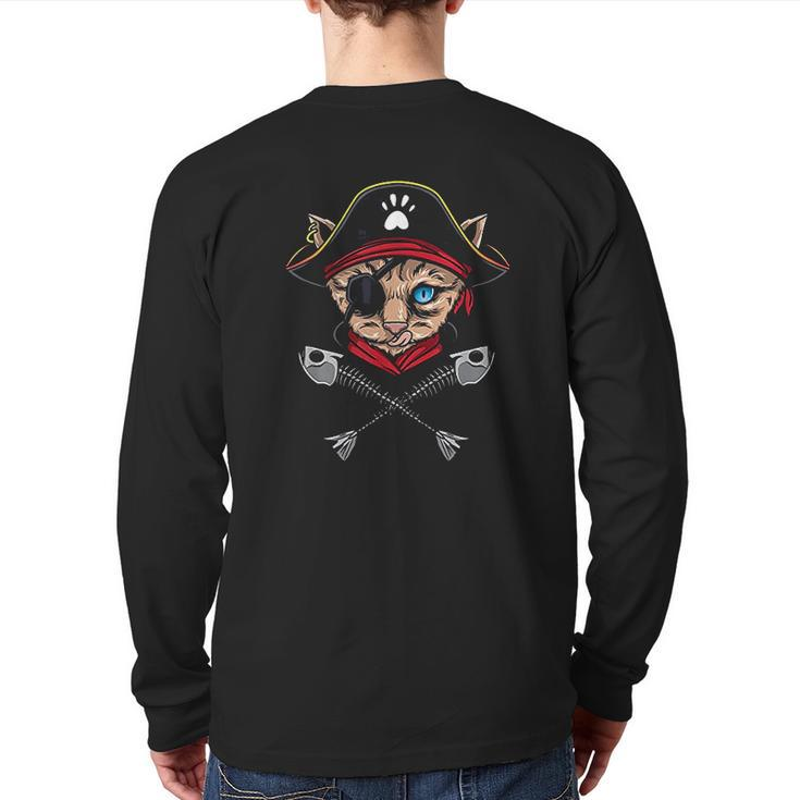 Cat Pirate Jolly Roger Flag Skull And Crossbones Back Print Long Sleeve T-shirt