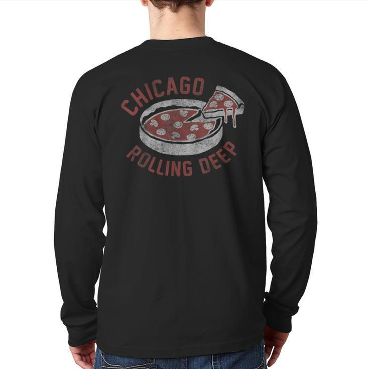 Chicago Rolling Deep Dish Pizza Vintage Graphic Back Print Long Sleeve T-shirt