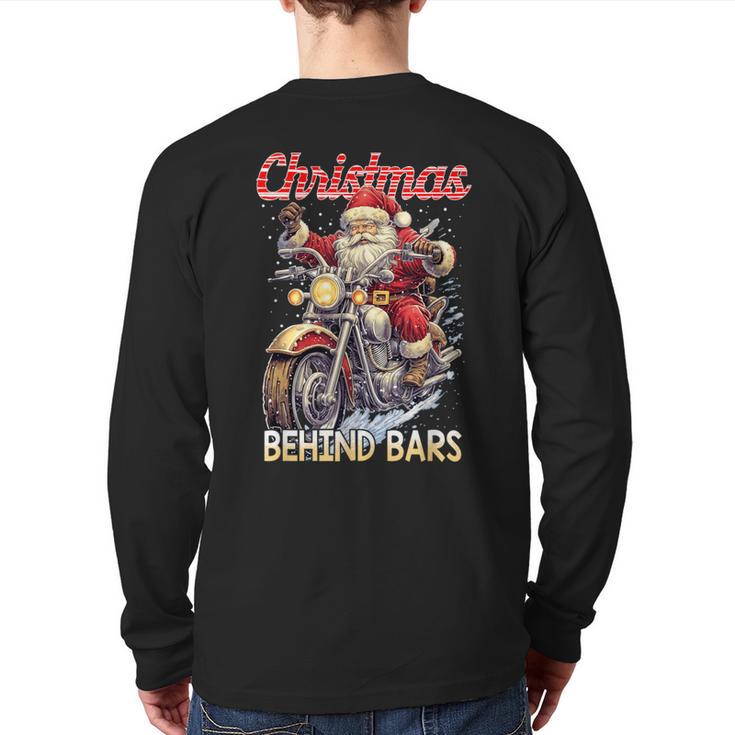 Christmas Behind Bars Santa Motorcycle Back Print Long Sleeve T-shirt