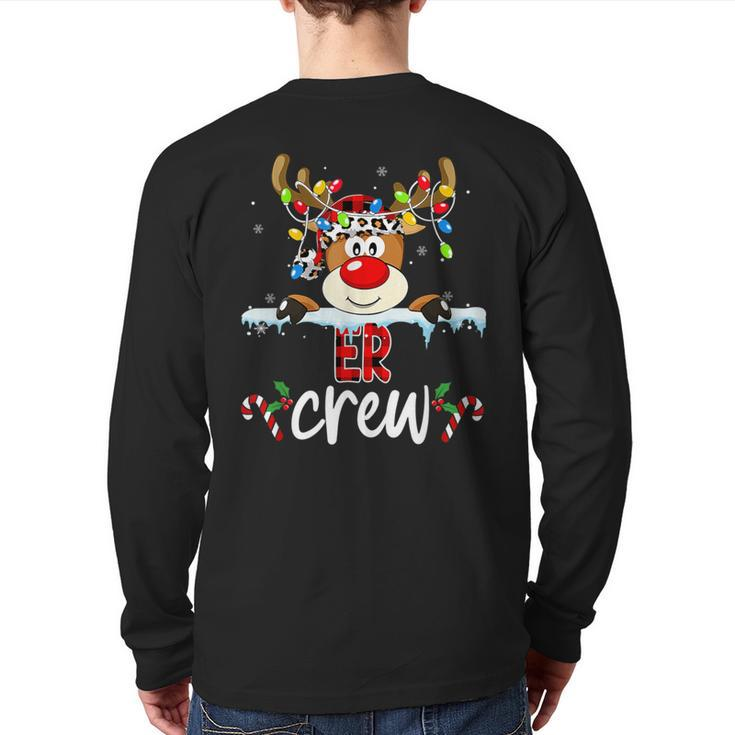 Christmas Er Crew Red Plaid Reindeer Lights Xmas Holiday Back Print Long Sleeve T-shirt