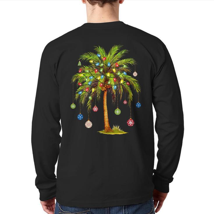 Christmas Palm Tree Light Hawaiian Tropical Xmas Back Print Long Sleeve T-shirt