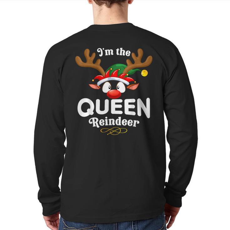 Christmas Pjs Queen Xmas Reindeer Matching Back Print Long Sleeve T-shirt