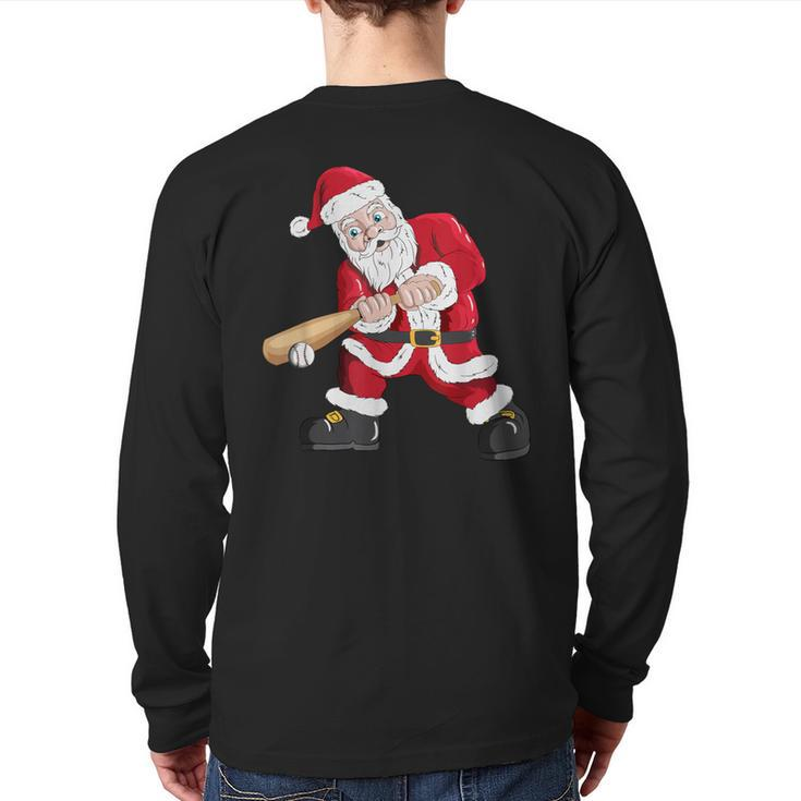 Christmas Santa Claus With Baseball Bat Baseball Back Print Long Sleeve T-shirt