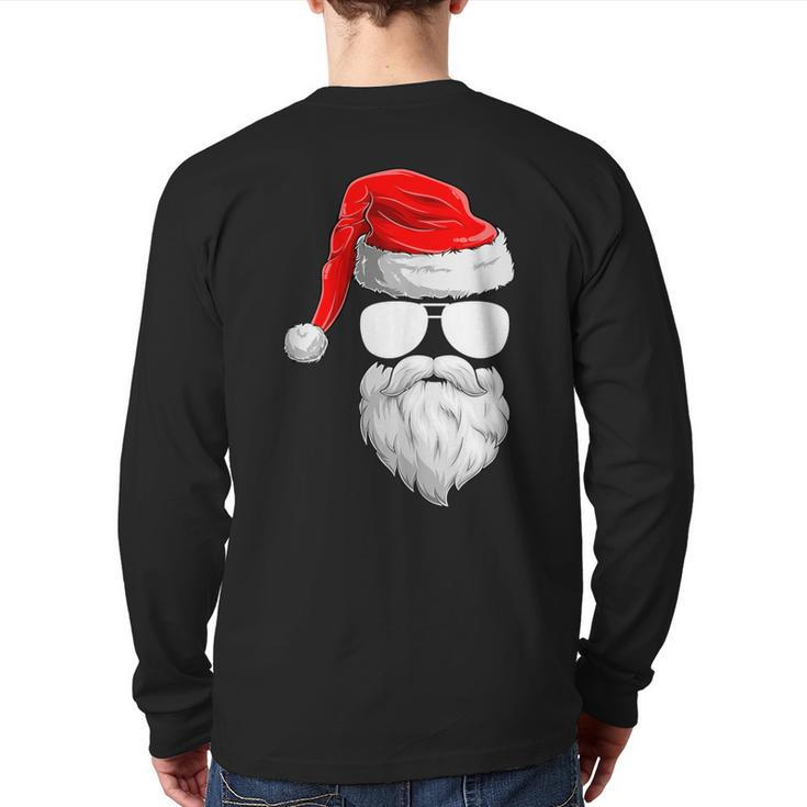Christmas Santa Claus Face Sunglasses With Hat Beard Back Print Long Sleeve T-shirt