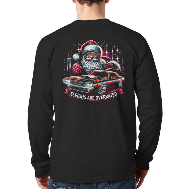 Classic Muscle Car Santa Hotrod V8 Enthusiast Christmas Back Print Long Sleeve T-shirt