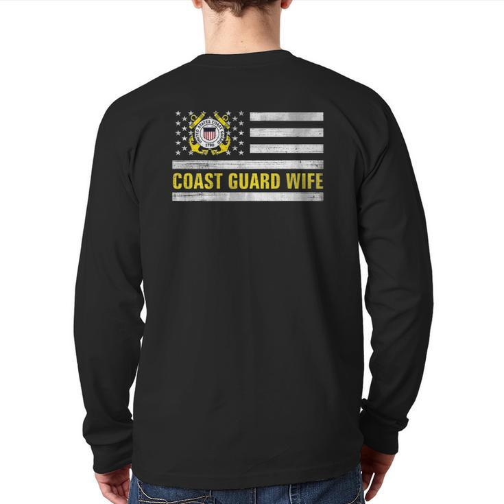 Coast Guard Wife With American Flag For Veteran Day Back Print Long Sleeve T-shirt