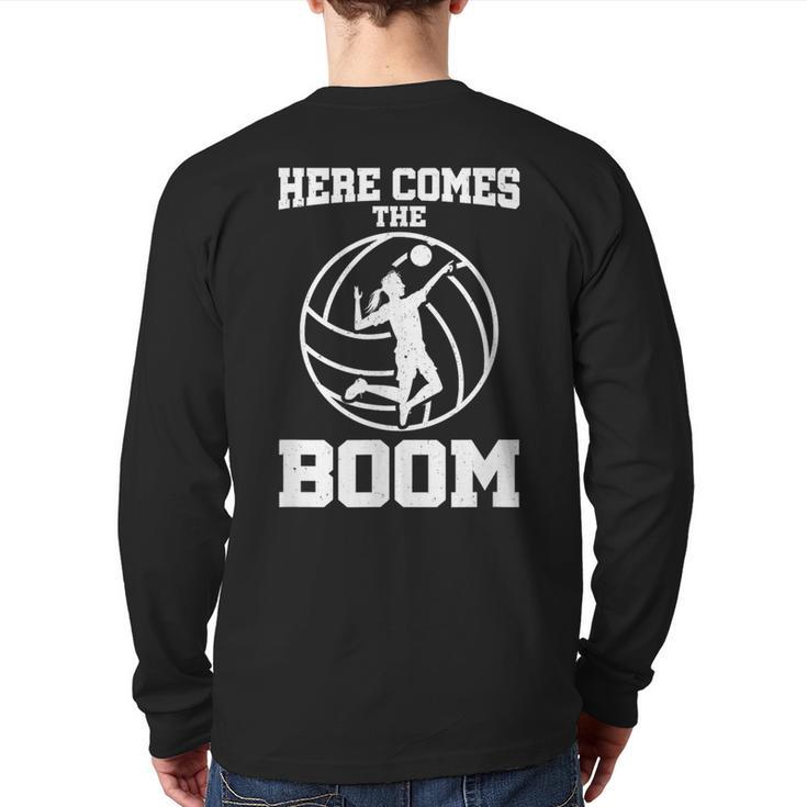 Here Comes The Boom Attack Hit Spike Volleyball Back Print Long Sleeve T-shirt