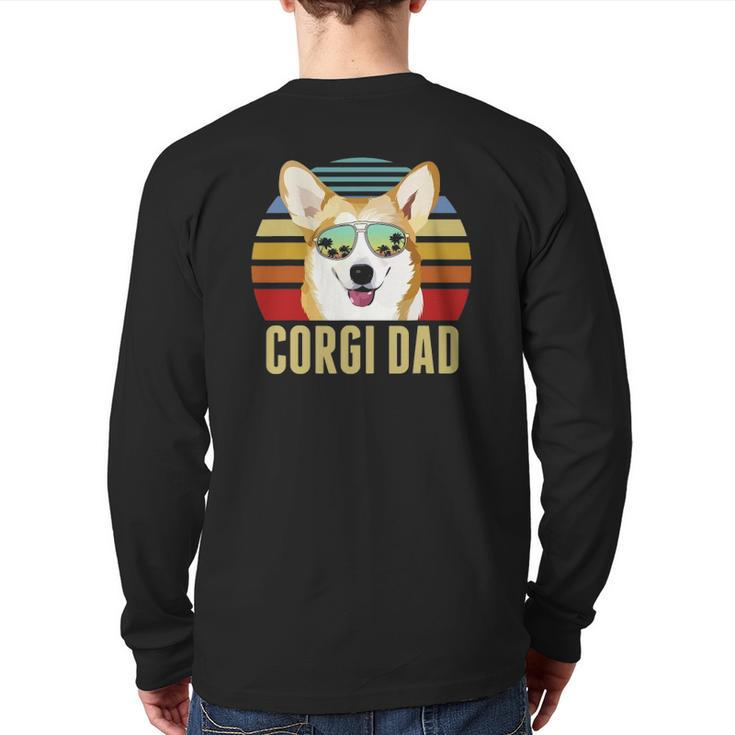 Corgi Dog Dad Vintage Retro Sunset Beach Vibe Fathers Day Back Print Long Sleeve T-shirt