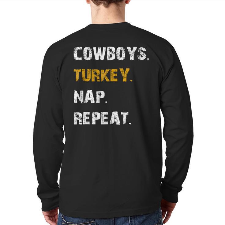 Cowboys Turkey Nap Repeat Thanksgiving Football Back Print Long Sleeve T-shirt