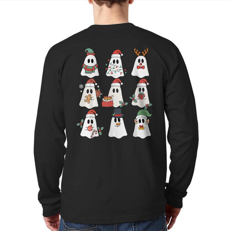 Cute Ghost Spooky Christmas Santa Hat Family Pajama Back Print Long Sleeve T-shirt