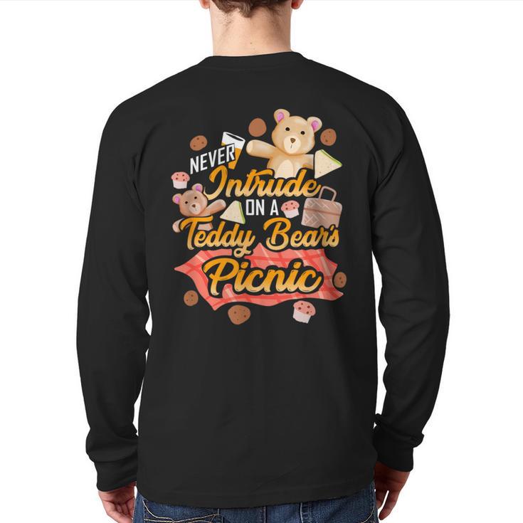 Cute Teddy Bear Never Intrude On A Picnic Toy Cartoon Back Print Long Sleeve T-shirt