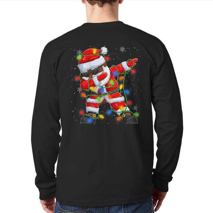 Dabbing Santa Black African American Christmas Tree Lights Back Print Long Sleeve T-shirt