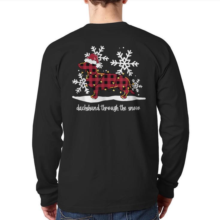 Dachshund Through The White Snow Retro Dachshund Lover Owner Back Print Long Sleeve T-shirt