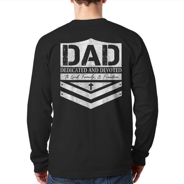 Dad Dedicated And Devoted Happy Father's Day Back Print Long Sleeve T-shirt
