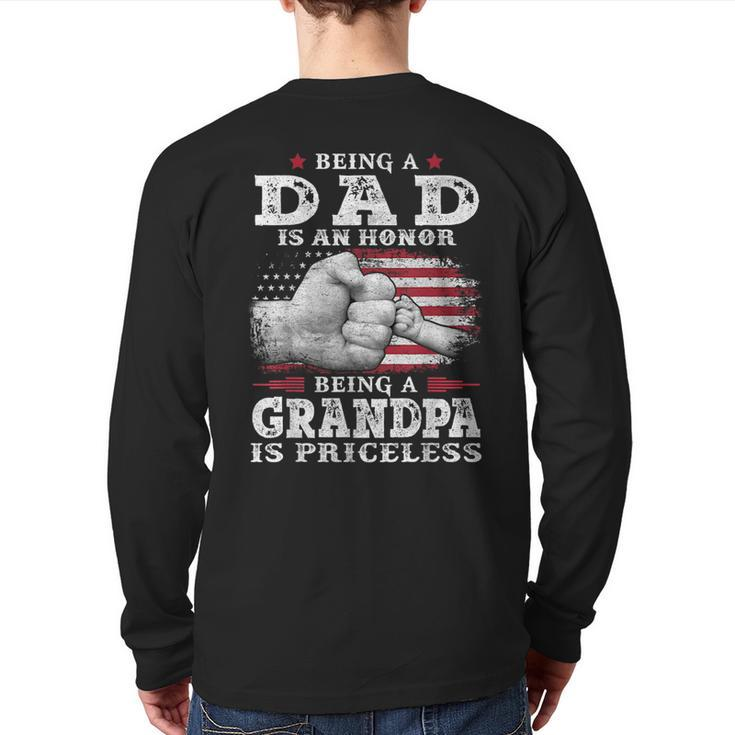 Being Dad Is An Honor Grandpa Is Priceless Flag First Pump Back Print Long Sleeve T-shirt