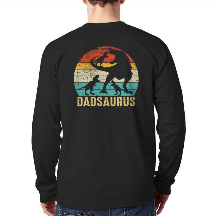 Dad Saurusrex Daddy Dinosaur 3 Three Kids Father's Day Back Print Long Sleeve T-shirt