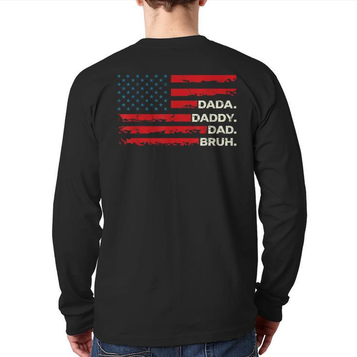 Dada Daddy Dad Bruh Fathers Day Vintage Us Flag Mens Back Print Long Sleeve T-shirt
