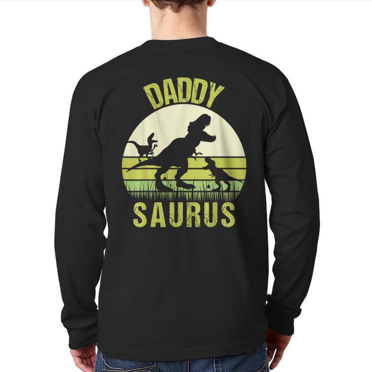 Daddy Dinosaur Daddysaurus 2 Two Kids Fathers Day Back Print Long Sleeve T-shirt