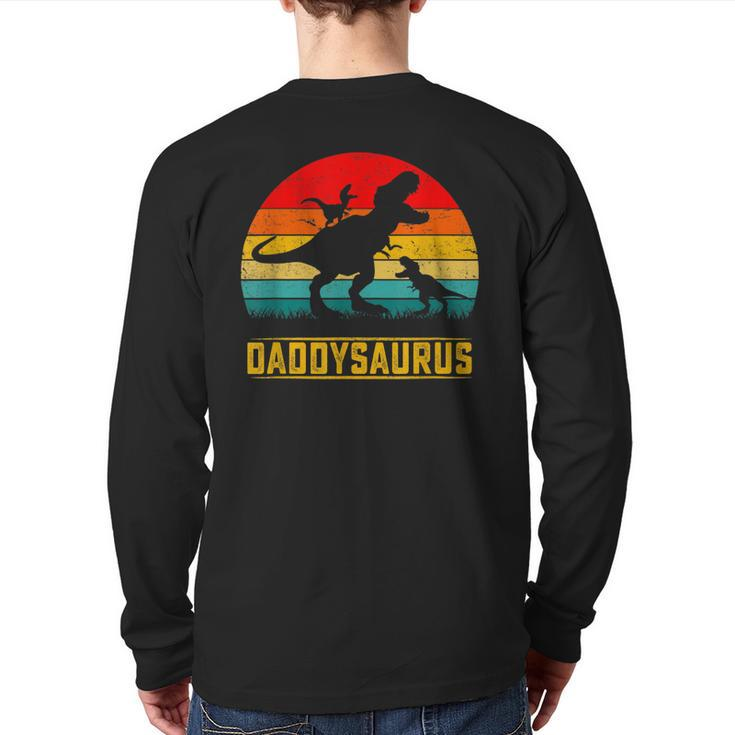Daddy Dinosaur Daddysaurus 2 Two Kids Father's Day Dad Back Print Long Sleeve T-shirt