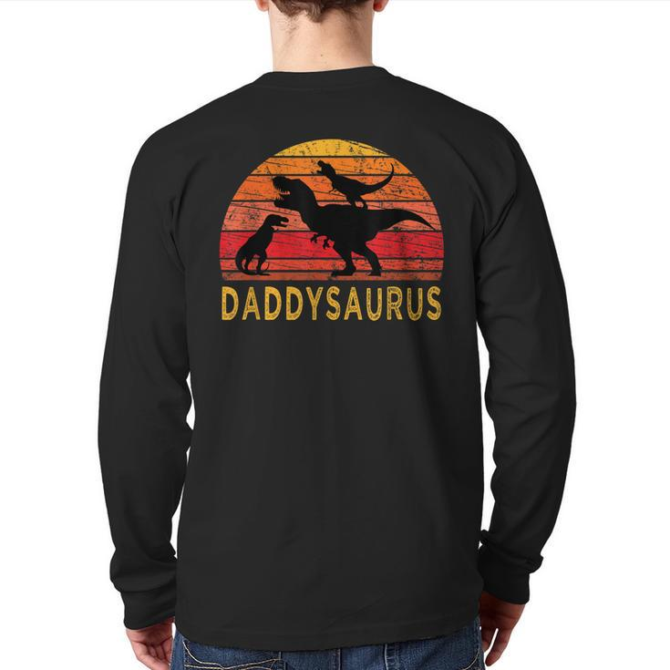 Daddy Dinosaur Daddysaurus 2 Two Kids For Dad Husband Back Print Long Sleeve T-shirt
