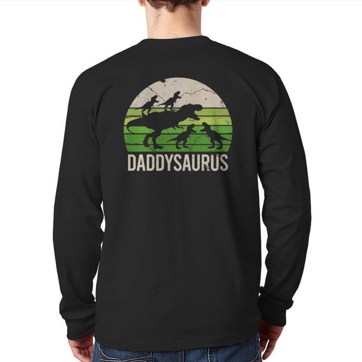Daddy Dinosaur Dad Daddysaurus Four Kids Back Print Long Sleeve T-shirt