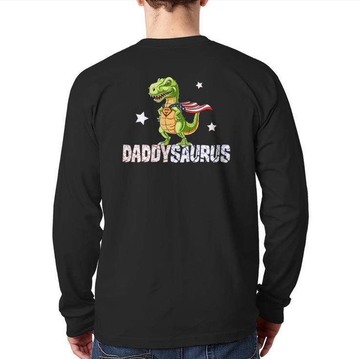 Daddysaurus Hero Dinosaur Dad American Flag Fathers Day Back Print Long Sleeve T-shirt