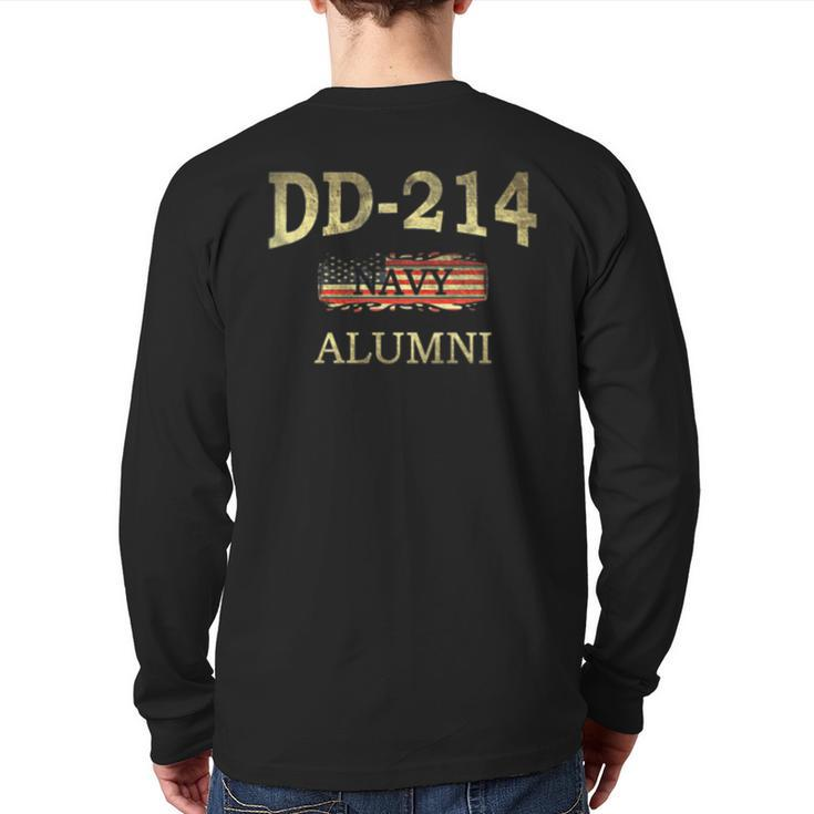 Dd214 Navy Alumni American Flag Military Retired Veteran Back Print Long Sleeve T-shirt