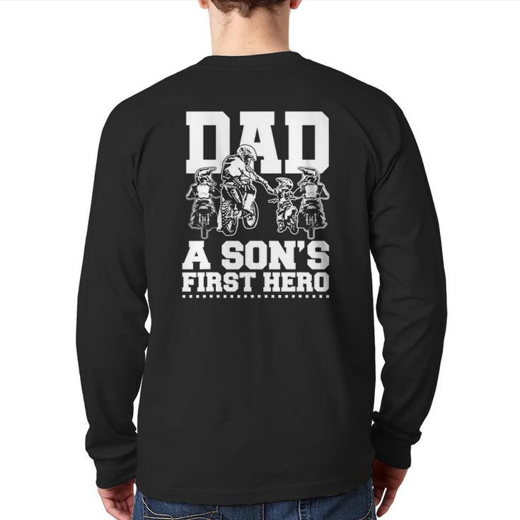 Dirt Bike Dad Motocross Superhero Father Son Motorcycle Back Print Long Sleeve T-shirt