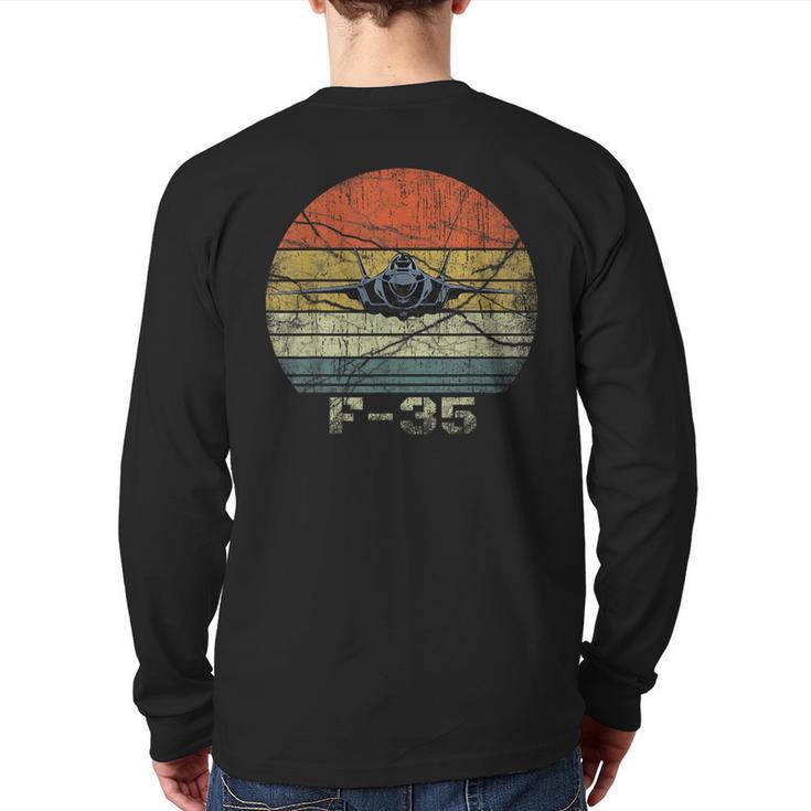 Distressed F-35 Fighter Jet Military Airplane Back Print Long Sleeve T-shirt