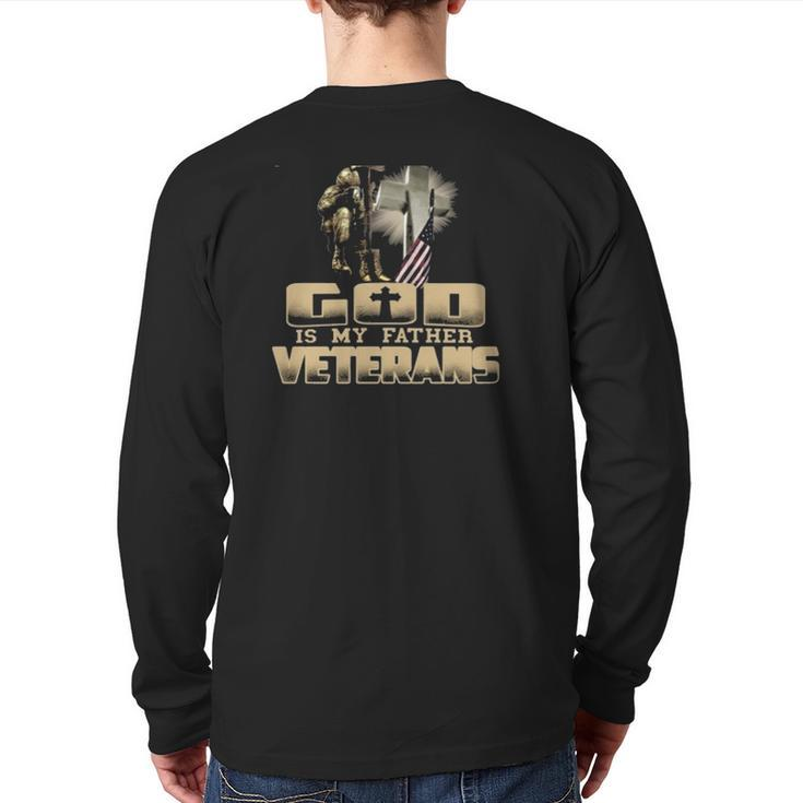 Dna Test God Is My Father Veterans Soldier American Flag Christian Cross Back Print Long Sleeve T-shirt