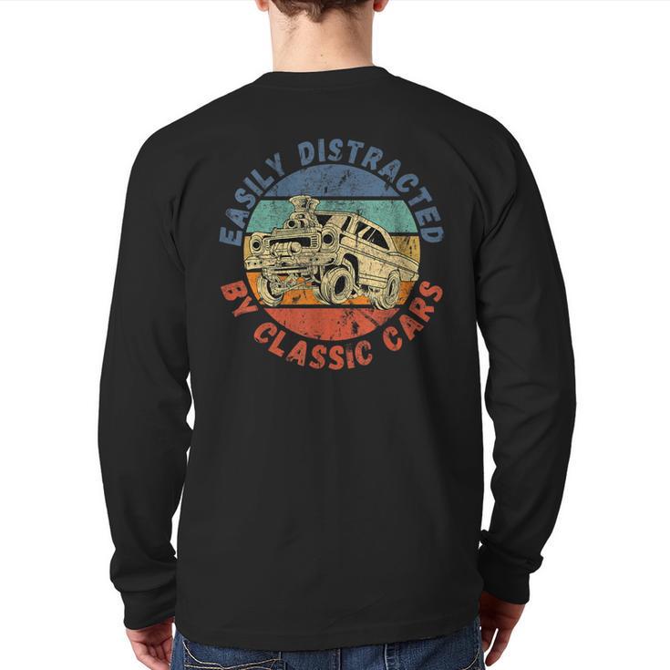 Easily Distracted By Classic Cars Antique Vintage Back Print Long Sleeve T-shirt