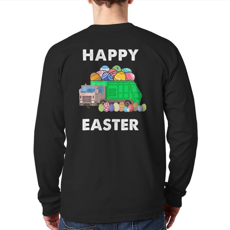 Easter Egg Garbage Truck S Men Boys Easter Bunny Basket Back Print Long Sleeve T-shirt