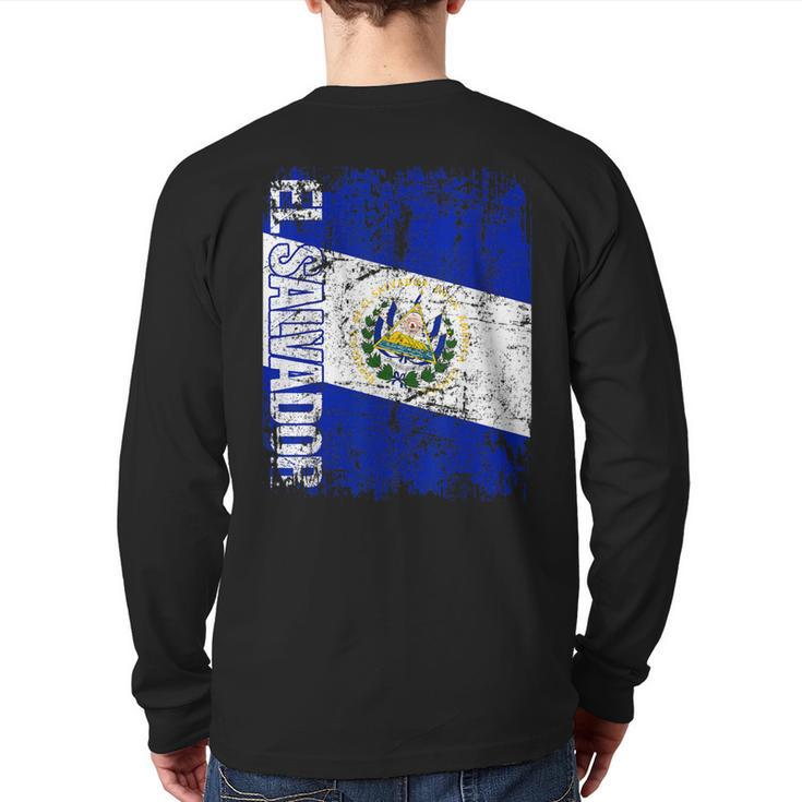 El Salvador Flag Vintage Distressed El Salvador Back Print Long Sleeve T-shirt