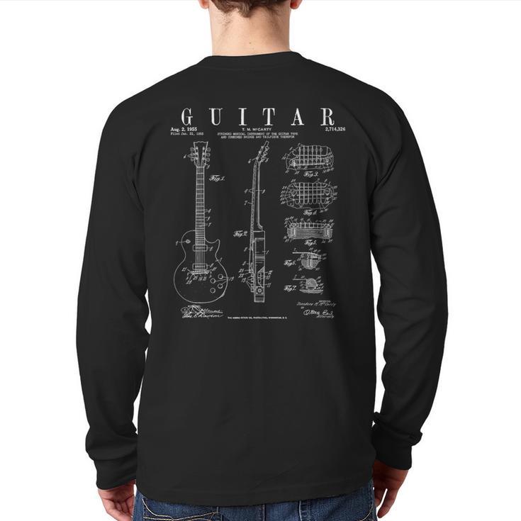 Electric Guitar Vintage Patent Guitarist Drawing Print Back Print Long Sleeve T-shirt