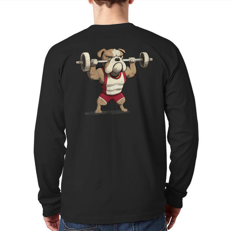 English Bulldog Weightlifting Graphic Animal Fitness Gym Fun Back Print Long Sleeve T-shirt