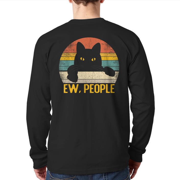 Ew People Black Cat Retro Cat Lover Back Print Long Sleeve T-shirt