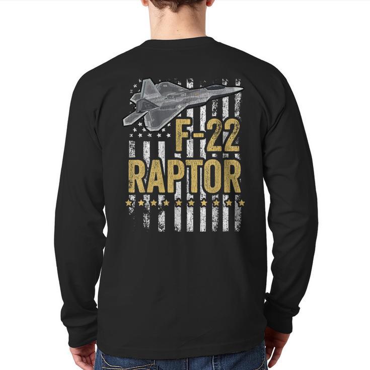 F-22 Raptor Fighter Jet Usa Flag Military F-18 Plane Back Print Long Sleeve T-shirt