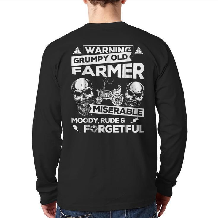 Farmer Grumpy Old Grandpa Farmer  Back Print Long Sleeve T-shirt