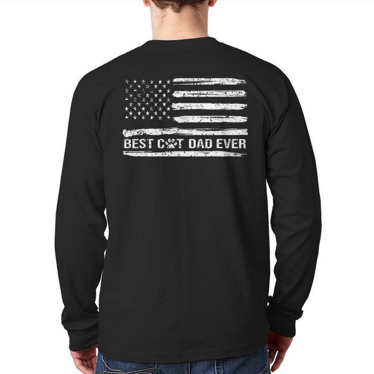 Father's Day Best Cat Dad Ever With Us American Flag Back Print Long Sleeve T-shirt