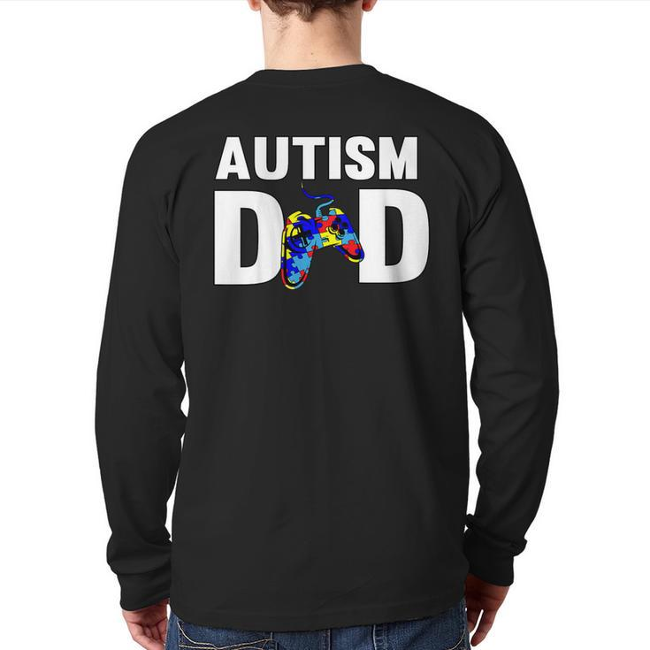 Father's Day Gamer Autism Awareness Papa Dad T Shirt For Men Back Print Long Sleeve T-shirt