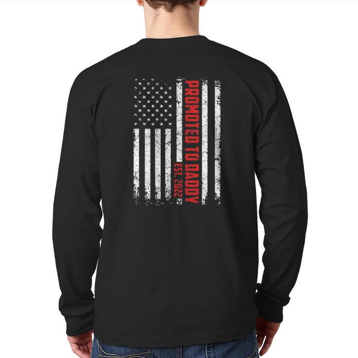 Father's Day Promoted To Daddy Est 2022 American Flag Back Print Long Sleeve T-shirt