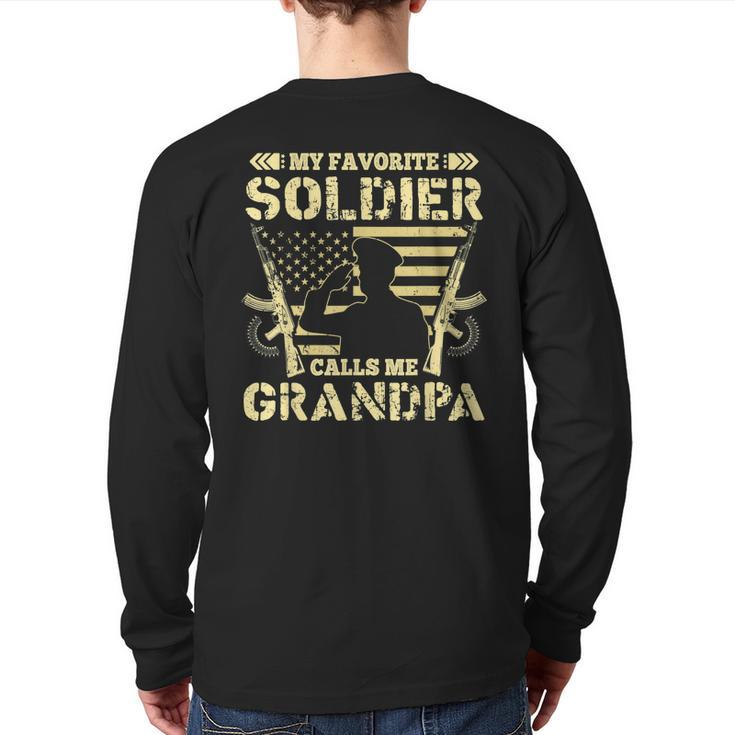My Favorite Soldier Calls Me Grandpa Proud Back Print Long Sleeve T-shirt