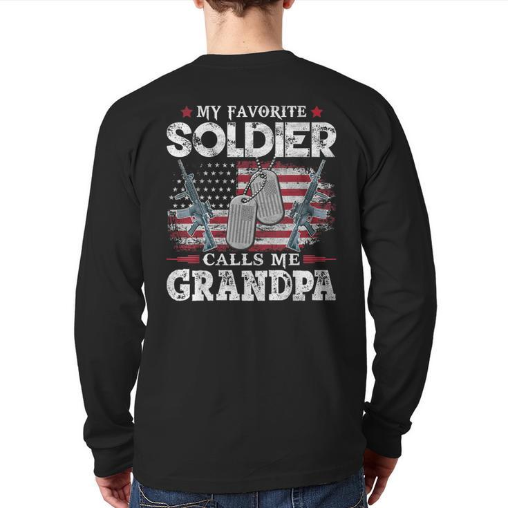My Favorite Soldier Calls Me Grandpa Usa Flag Father  Back Print Long Sleeve T-shirt