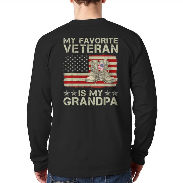My Favorite Veteran Is My Grandpa Combat Boots American Flag Back Print Long Sleeve T-shirt