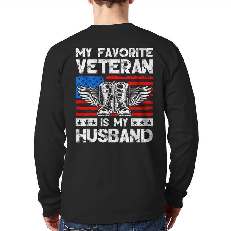 My Favorite Veteran Is My Husband American Us Flag Back Print Long Sleeve T-shirt