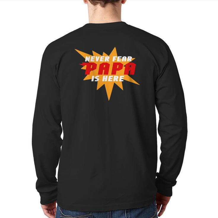 Never Fear Papa Is Here Super Grandpa Superhero Back Print Long Sleeve T-shirt