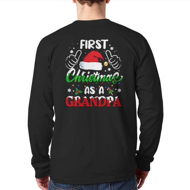 First Christmas As A Grandpa Santa Hat Xmas Light 2021 Back Print Long Sleeve T-shirt