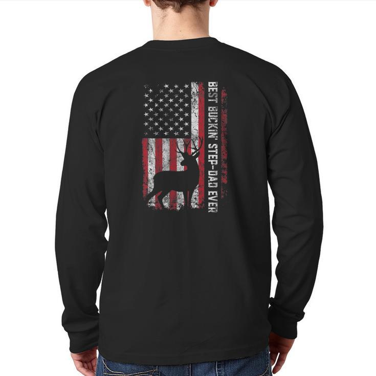Flag Best Buckin' Step-Dad Ever Deer Hunting Father's Day Back Print Long Sleeve T-shirt
