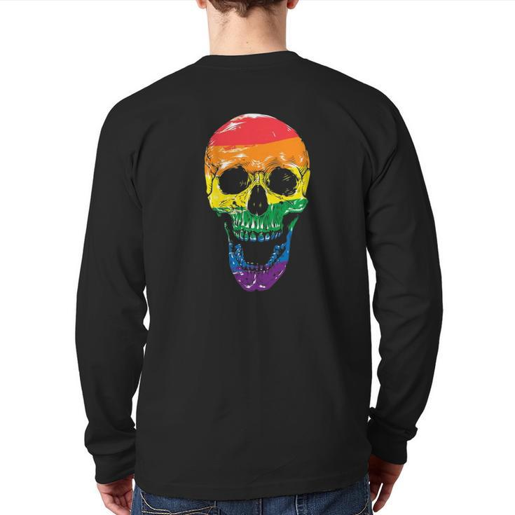 Flag Skull Halloween Gay Pride Month Lgbt Back Print Long Sleeve T-shirt